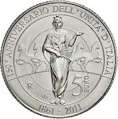 foto Italia 2011 - 5 euro Argento 150° anniversario unità d'Italia FDC