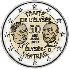 foto 2013 Germania - 2 Euro 50° Anniversario Trattato dell'Eliseo (5 zecche) (emissione congiunta con Francia)