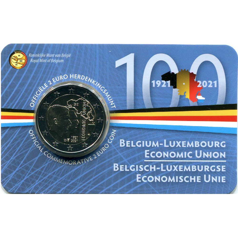 foto 2021 Belgio - 2 Euro 100º anniversario dell'Unione Economica belgo-lussemburghese coincard (lato olandese)