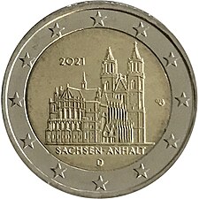 foto 2021 Germania - 2 Euro Duomo di Magdeburgo (Sassonia-Anhalt) (zecca J)