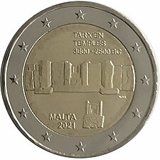 foto 2021 Malta - 2 Euro Tempio di Tarxien (con lettera F) (da divisionale)
