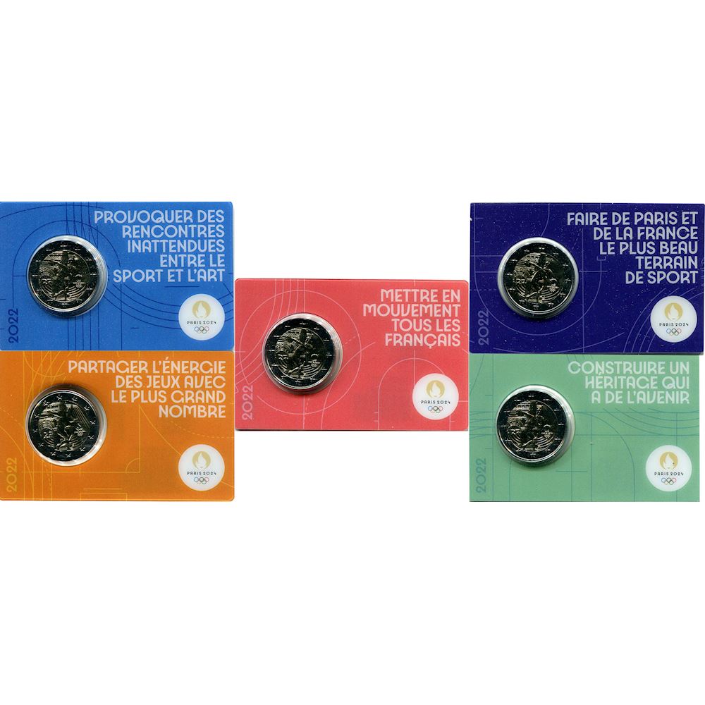 foto 2022 Francia - 2 Euro Olimpiadi Parigi 2024  (serie completa di 5 coincard differenti)