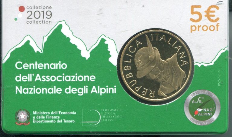 foto Italia 2019 - 5 euro centenario dell'associazione degli Alpini in coincard FS