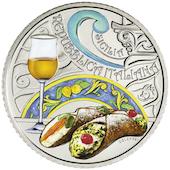 foto Italia 2021 - 5 euro Sicilia Passito e Cannolo siciliano in blister FDC